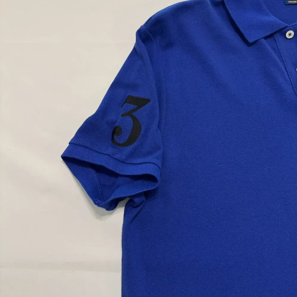 NEW Polo Ralph Lauren Polo Shirt Big Pony #3 Men's Large Blue Custom Fit Cotton